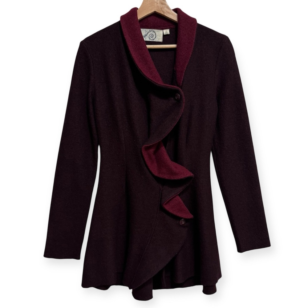 Rosie Neira Ruffle Boiled Wool Sweater Blazer Coat‎ XS